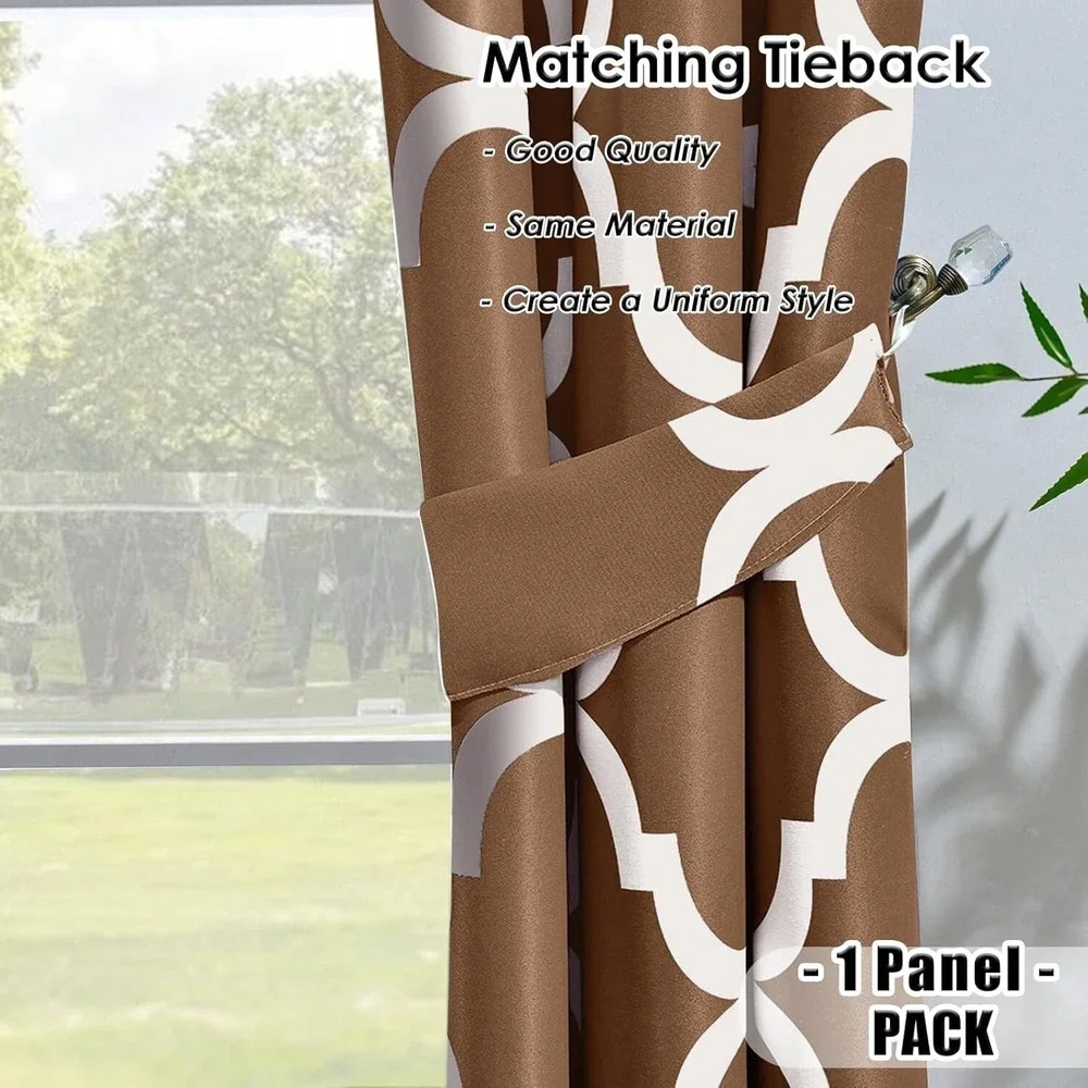 Melodieux 42x63 Coffee Brown Moroccan Grommet Curtain Panel Blackout Insulated 1